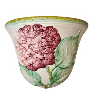 Italian Pottery Wall Sconce Planter Vase Hydrangea Pink White Hand Painted Ceram